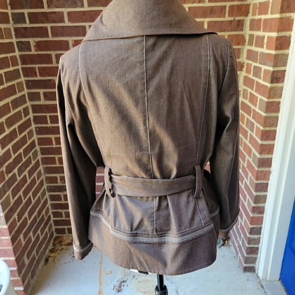 Robert Louis 90's Y2K Brown Belted Jacket - Cotton Stretch - Size S - Picture 4 of 8